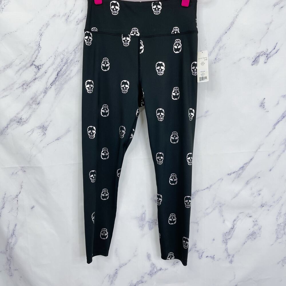 Nanette Lepore | Play | Metallic Silver Skull Print High Rise Black Leggings | M